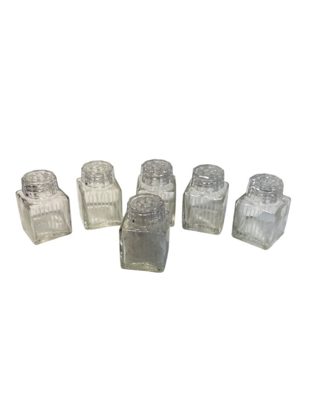 Vintage Glass Salt Or Pepper Shakers Mini Clear Square Etched Lot of 6 Taiwan